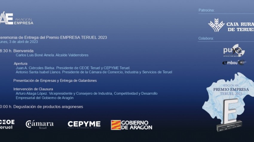 Inscríbete para asistir al acto Premio Empresa Teruel 2023