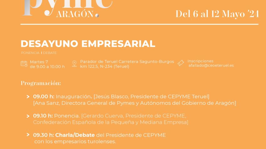 El presidente de CEPYME, Gerardo Cuerva, impartirá una ponencia en el Parador de Turismo de Teruel