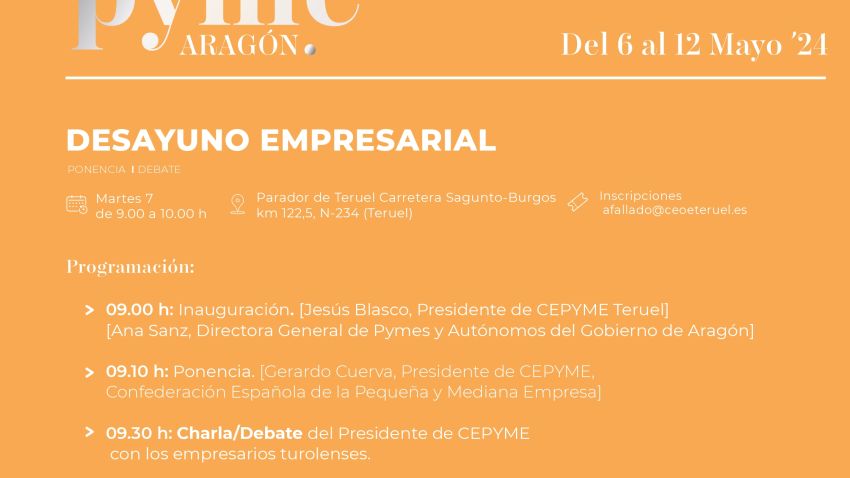 El presidente de CEPYME, Gerardo Cuerva, impartirá una ponencia en el Parador de Turismo de Teruel