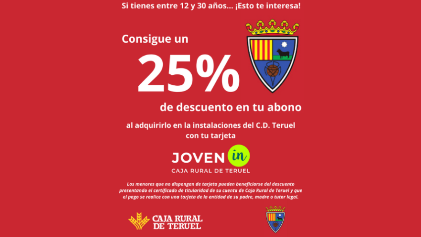 Caja Rural de Teruel y el Club Deportivo Teruel lanzan una campaña de abonos en la que los jóvenes clientes de la entidad podrán beneficiarse de hasta 55 euros de descuento en su abono