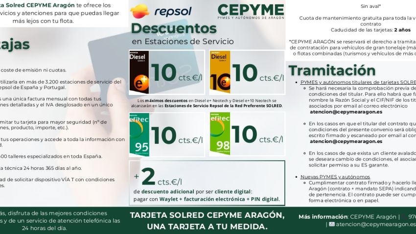 CEPYME Aragón renueva su convenio con Solred y amplía los descuentos en el repostaje de carburantes