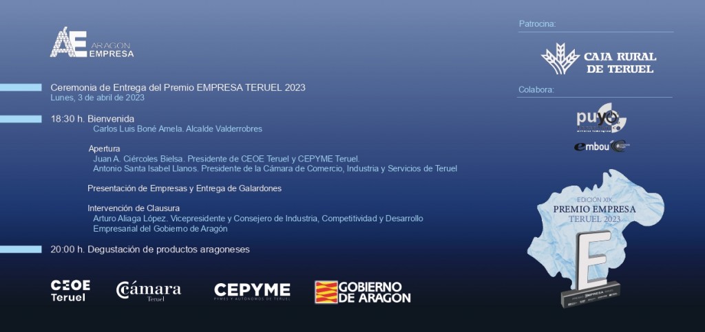 Inscríbete para asistir al acto Premio Empresa Teruel 2023