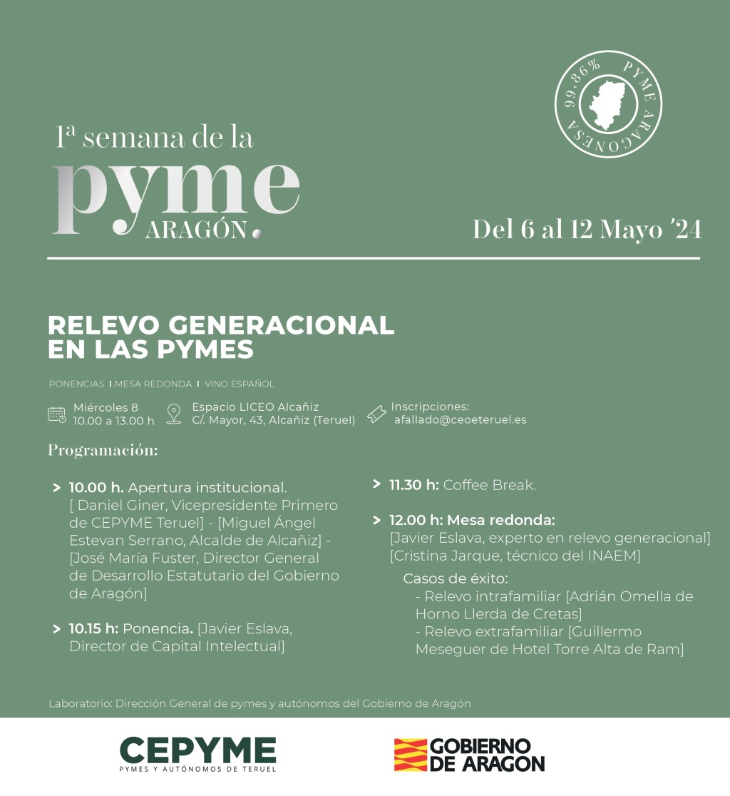 CEPYME Teruel organiza una jornada sobre relevo generacional en las pymes en Alcañiz