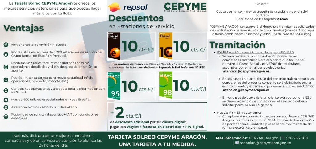 CEPYME Aragón renueva su convenio con Solred y amplía los descuentos en el repostaje de carburantes